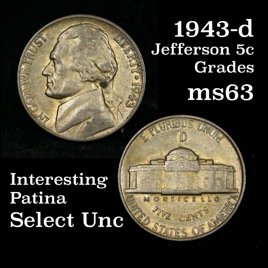 All Original 1943-d Jefferson Nickel 5c Nice toning Grades Select Unc