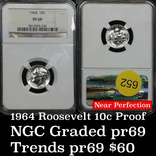 Spectacular NGC 1964 Roosevelt Dime 10c Graded pf69 By NGC near perfection