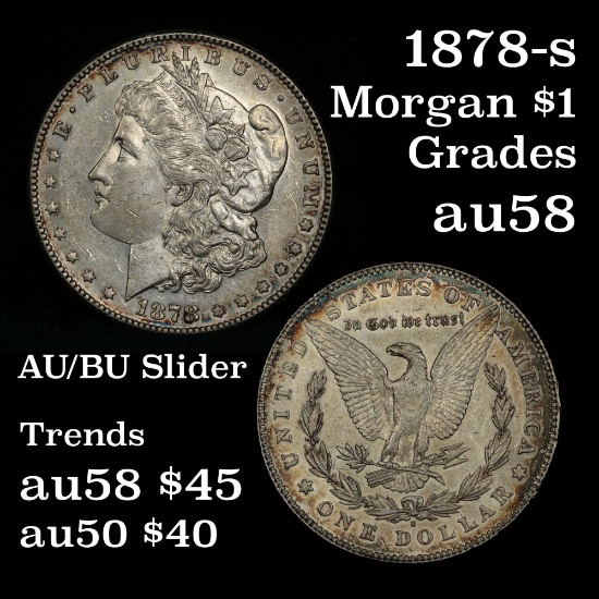 nice example of this inaugural year Morgan 1878-s Morgan Dollar $1 Grades Choice AU/BU Slider