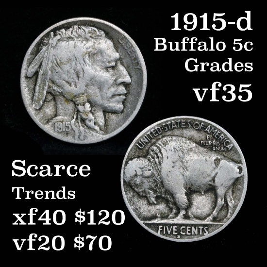 1915-d Buffalo Nickel 5c Grades vf++ Tough Tough Date