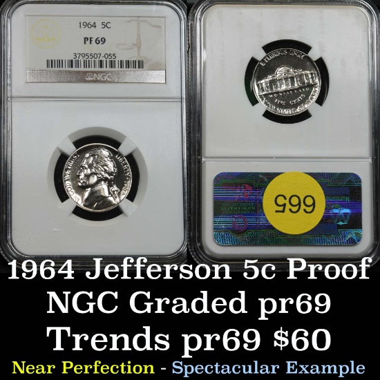 Near perfection NGC 1964 Jefferson Nickel 5c Graded pf69 By NGC Spectacular