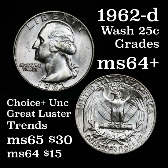 1962-d Washington Quarter 25c Grades Choice+ Unc nice luster