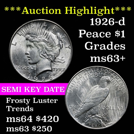 ***Auction Highlight*** Much better Date 1926-d Peace Dollar $1 Grades Select+ Unc (fc)