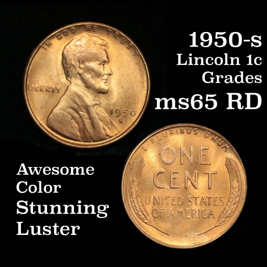 1950-s Lincoln Cent 1c softly struck Grades GEM Unc RD nice color