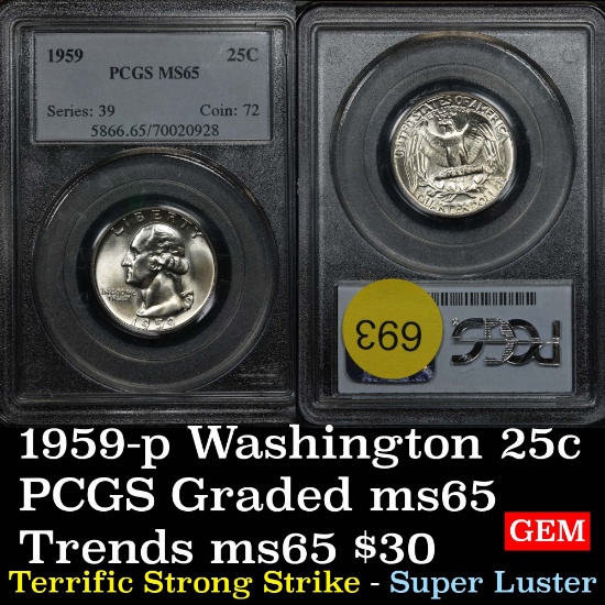 Strongly struck PCGS 1959-p Washington Quarter 25c Graded ms65 by PCGS