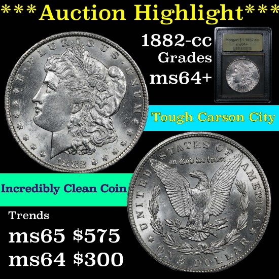 ***Auction Highlight*** Outstanding 1882-cc Morgan Dollar $1 Graded Choice+ Unc USCG near Gem (fc)