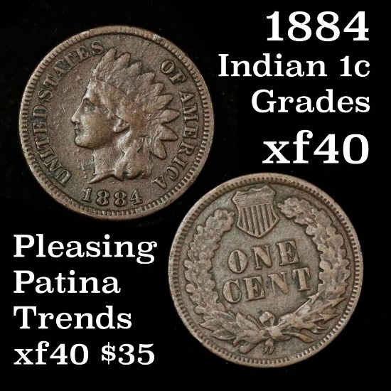 Full Liberty 1884 Indian Cent 1c 1 diamond Grades xf Tough 1880's Indian