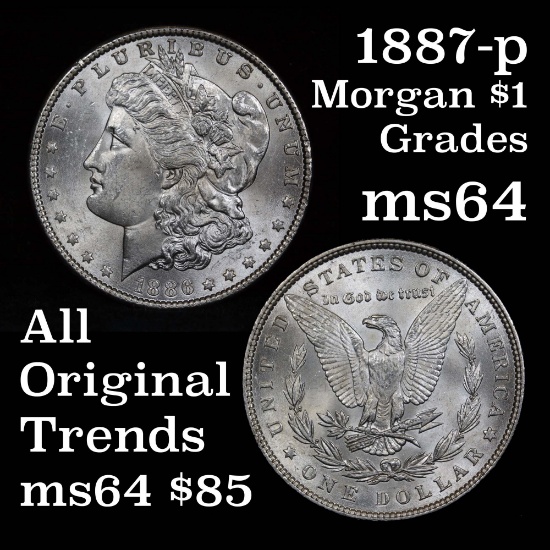 Blast white 1887-p Morgan Dollar $1 great luster, strong strike Grades Choice Unc PQ for the grade