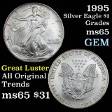 1995 Silver Eagle Dollar $1 Grades GEM Unc
