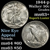 1944-p Walking Liberty Half Dollar 50c Grades Select+ Unc nice luster