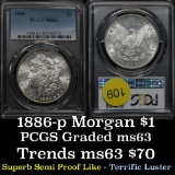 Semi proof like PCGS 1886-p Morgan Dollar $1 great eye appeal Graded ms63 by PCGS terrific luster