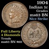 Pleasing Chocolate Brown Color 1904 Indian Cent 1c Good eye appeal Grades Select Unc BN