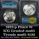 1923-p Peace Dollar $1 flashy luster Graded ms65 By ICG accurately graded