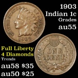 Pleasing Chocolate Brown Color 1903 Indian Cent 1c 4 diamonds Grades Choice AU Full Liberty