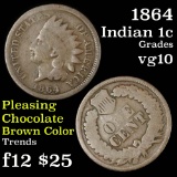 1st issue of the bronze cent 1864 bronze Indian Cent 1c Grades vg+