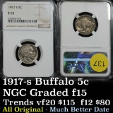 Much better date NGC 1917-s Buffalo Nickel 5c Graded f15 By NGC all original