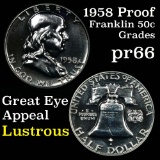 1958 Proof Franklin Half Dollar 50c Grades GEM+ Proof Early date proof