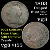 1803 Draped Bust Half Cent 1/2c Grades vg, very good pleasing chocolate brown color