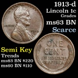 1913-d Lincoln Cent 1c pleasing chocolate brown color Grades Select Unc BN good eye appeal (fc)