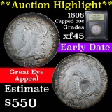 ***Auction Highlight*** Very early date 1808 Capped Bust Half Dollar 50c Graded xf+ by USCG (fc)