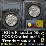 Better date PCGS 1954-s Franklin Half Dollar 50c strong luster Graded ms65 by PCGS good eye appeal