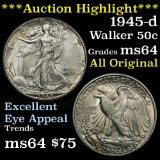 ***Auction Highlight*** 1945-d Walking Liberty Half Dollar 50c Grades Choice Unc light toning (fc)