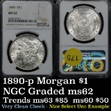 NGC 1890-p Morgan Dollar $1 undergraded Graded ms62 By NGC