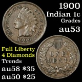 Pleasing Chocolate Brown Color 1900 Indian Cent 1c 4 diamonds Grades Select AU Full Liberty