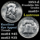 nice luster 1953-d Franklin Half Dollar 50c Grades Select+ Unc niceluster