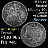 Tough Carson City Mint 1876-cc Seated Liberty Dime 10c Grades vf details