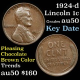 Much better Date 1924-d Lincoln Cent 1c Grades AU, Almost Unc pleasing chocolate brown color