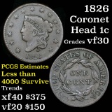 1826 Coronet Head Large Cent 1c Great All Original coin Grades vf++ Super Problem Free Example (fc)