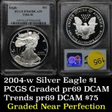 Near perfect PCGS 2004-w Proof Silver Eagle Dollar $1 Graded pr69dcam by PCGS