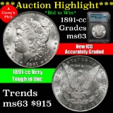 ***Auction Highlight*** Ultra rare Carson City 1891-cc Morgan Dollar $1 Graded ms63 By ICG (fc)