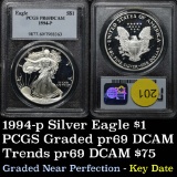 key date PCGS 1994-p Proof Silver Eagle Dollar $1 Graded pr69dcam by PCGS near perfect