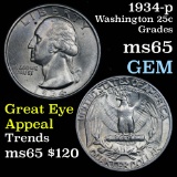 Semi Key Date 1934-p Washington Quarter 25c Nice Golden Toning Grades GEM Unc