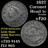 1827 Coronet Head Large Cent 1c Grades vf, very fine nice patina