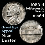 1953-d Jefferson Nickel 5c Near Full Steps Grades Choice Unc nice luster