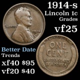 Tough date 1914-s Lincoln Cent 1c Grades vf+