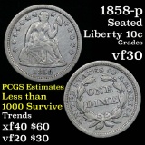 1858-p Seated Liberty Dime 10c Grades vf++ nice eye appeal