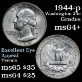 All Original  1944-p Washington Quarter 25c Frosty Luster Grades Choice+ Unc lightly toned