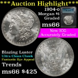 ***Auction Highlight*** Blazing luster on this 1904-o Morgan $1 clean cheek Graded ms66 By ICG (fc)