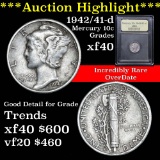 ***Auction Highlight*** Incredibly Rare OverDate 1942/41-d Mercury Dime 10c Graded xf by USCG (fc)