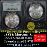 OGH PCGS 1881-s Morgan Dollar $1 Graded ms63 by PCGS Blazing luster,light toning