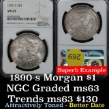 Better date NGC 1890-s Morgan Dollar $1 Good color and eye appeal Graded ms63 By NGC Heavily toned
