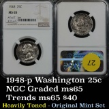 Heavily toned NGC 1948-p Washington Quarter 25c Original mint set example Graded ms65 By NGC