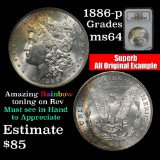 Rainbow toned NGC 1886-p Morgan Dollar $1 Superb all original example Graded ms64 By NGC