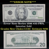 Error Note Series 1996 $20 FRN, interior fold  Grades New Choice CU63 (fc)