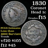 1830 Coronet Head Large Cent 1c Grades f+ Full Liberty