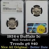 Much better date NGC 1924-s Buffalo Nickel 5c Graded G6 By NGC all original